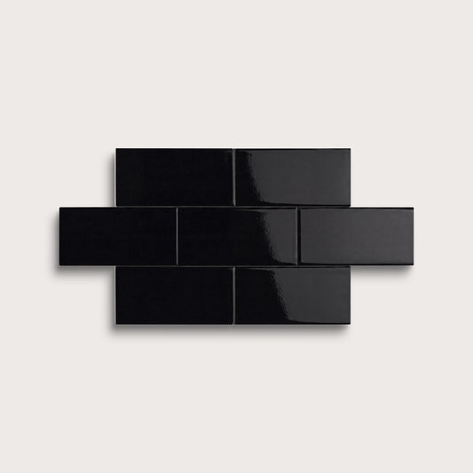 Deep Black ceramic tile, 2 by 4 inches, gloss finish