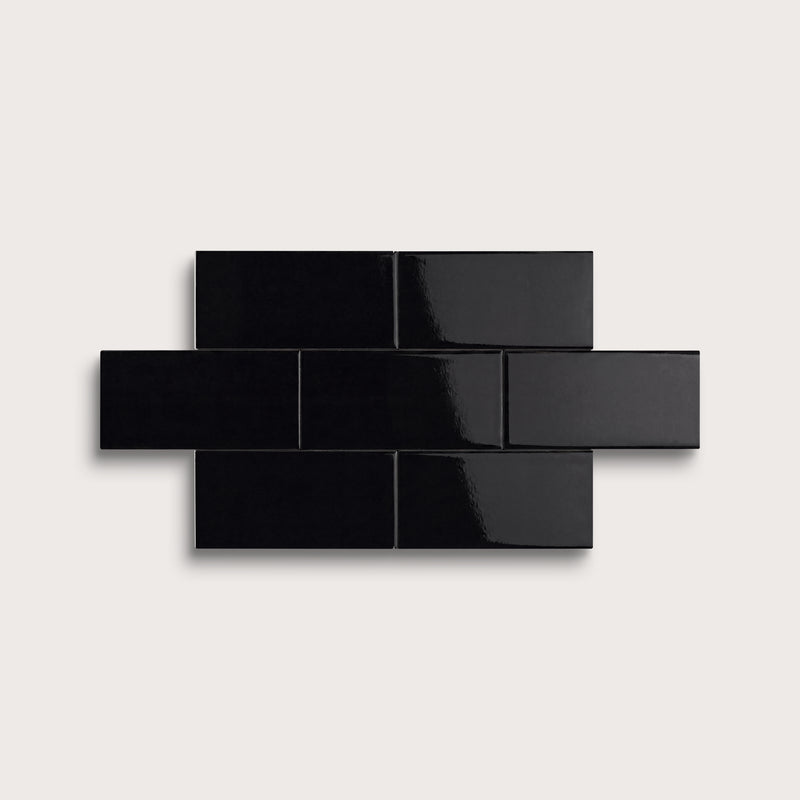 Deep Black ceramic tile, 2 by 4 inches, gloss finish