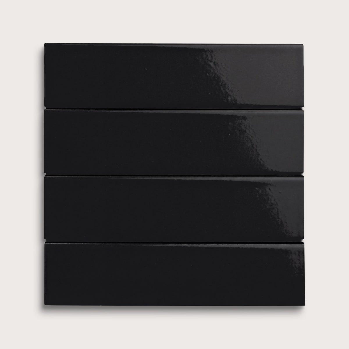 Deep Black ceramic tile, 2 by 8 inches, gloss finish