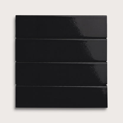 Deep Black ceramic tile, 2 by 8 inches, gloss finish