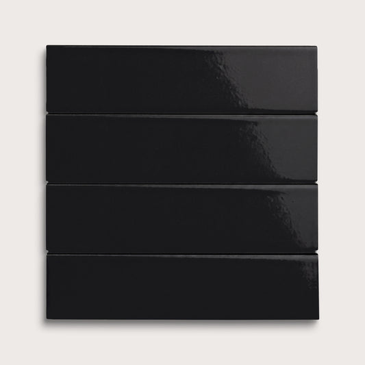 Deep Black ceramic tile, 2 by 8 inches, gloss finish