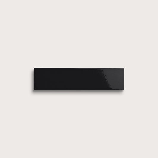 Deep Black ceramic tile, 2 by 8 inches, gloss finish