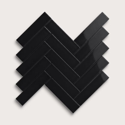 Deep Black ceramic tile, 2 by 8 inches, gloss finish