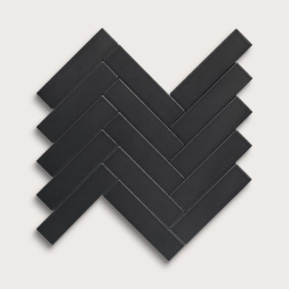 Deep Black ceramic tile, 2 by 8 inches, matte finish