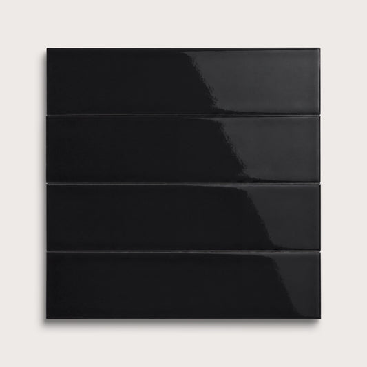 Deep Black ceramic tile, 3 by 12 inches, gloss finish