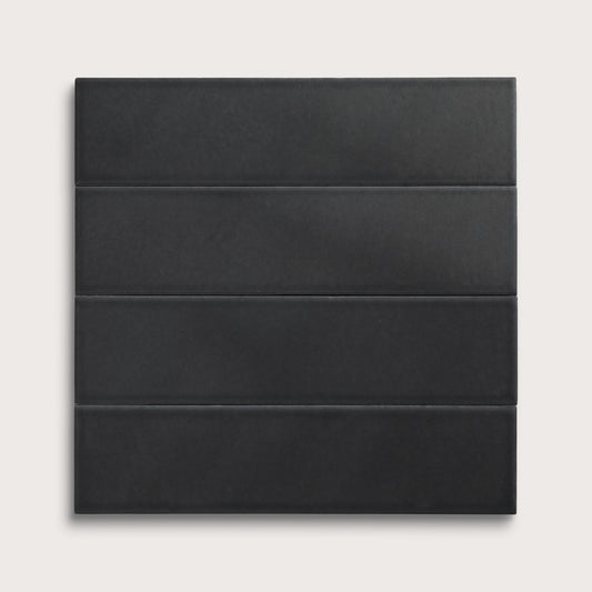 Deep Black ceramic tile, 3 by 12 inches, matte finish
