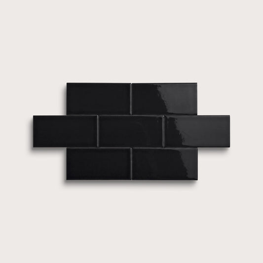 Deep Black ceramic tile, 3 by 6 inches, gloss finish