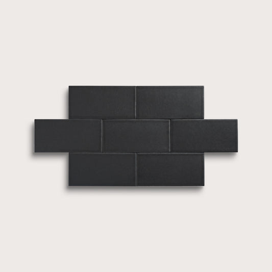 Deep Black ceramic tile, 3 by 6 inches, matte finish