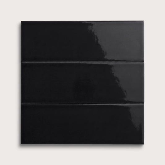 Deep Black ceramic tile, 4 by 12 inches, gloss finish