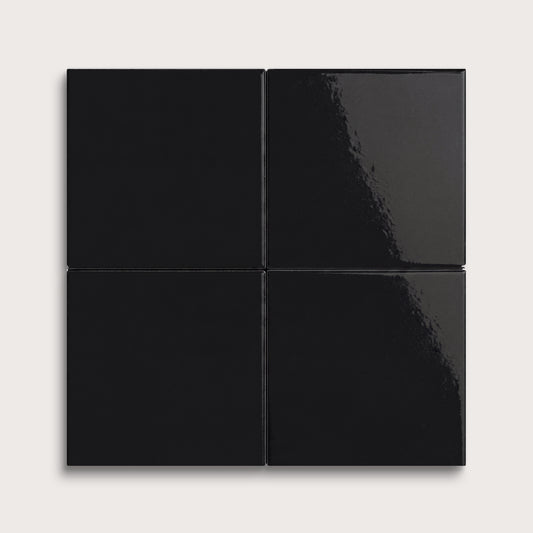 Deep Black ceramic tile, 4 by 4 inches, gloss finish