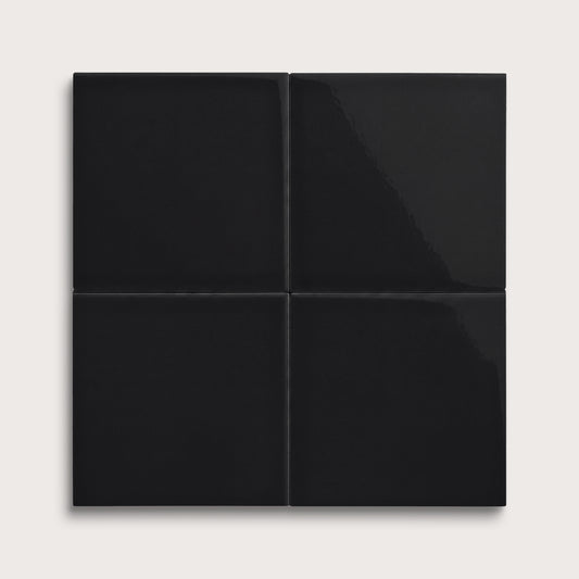 Deep Black ceramic tile, 6 by 6 inches, gloss finish