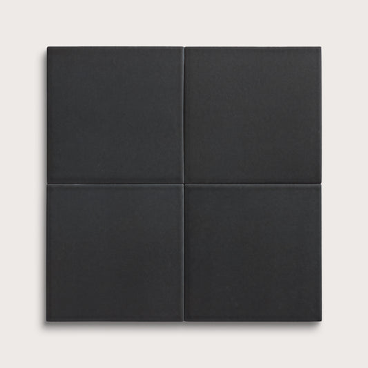 Deep Black ceramic tile, 6 by 6 inches, matte finish