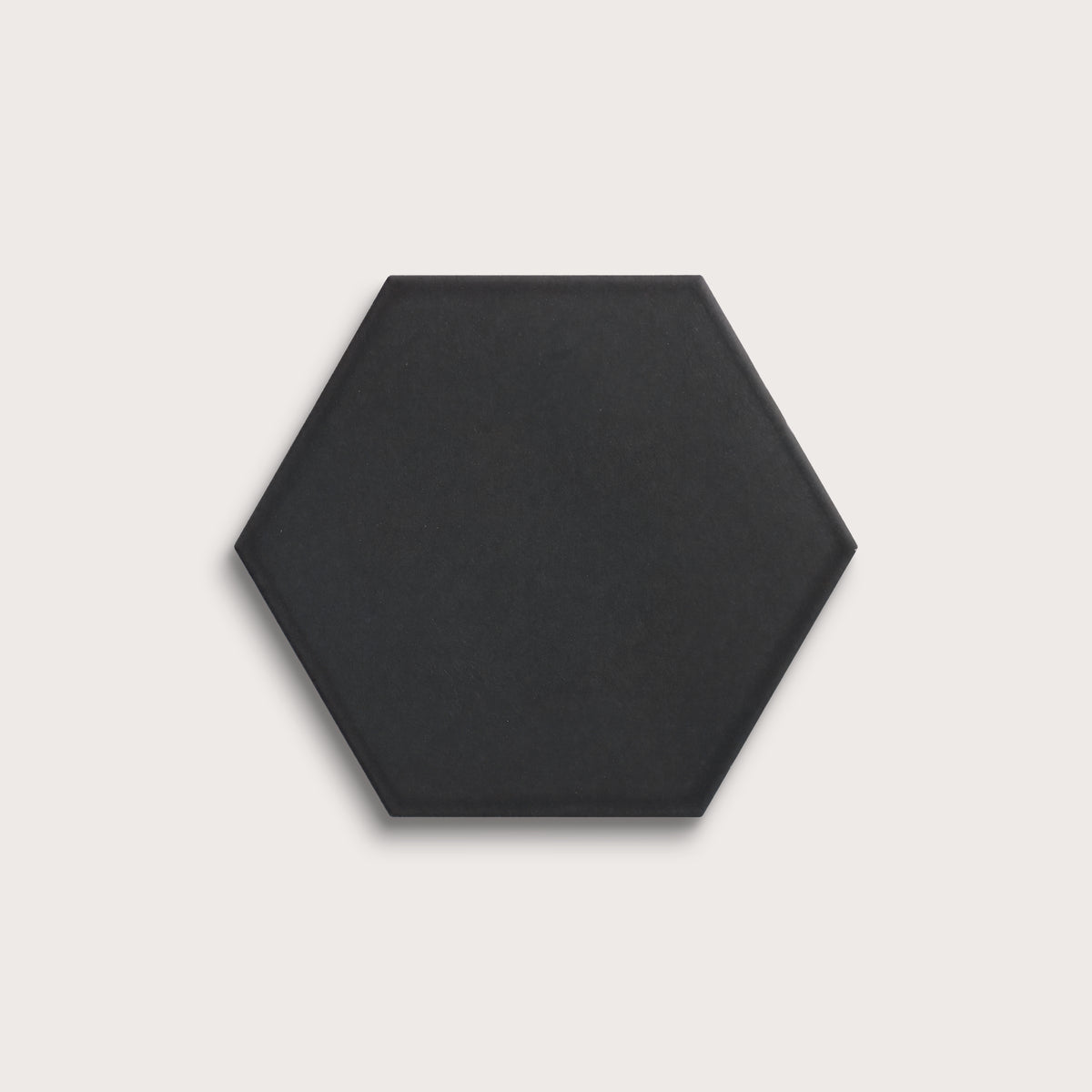 Deep Black ceramic tile, 8 inch hex, matte finish