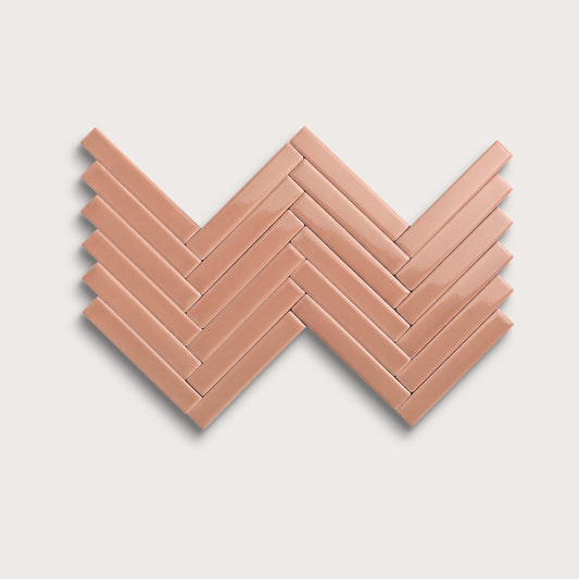 Dusk ceramic tile, 1 by 6 inch herringbone mosaic, gloss finish