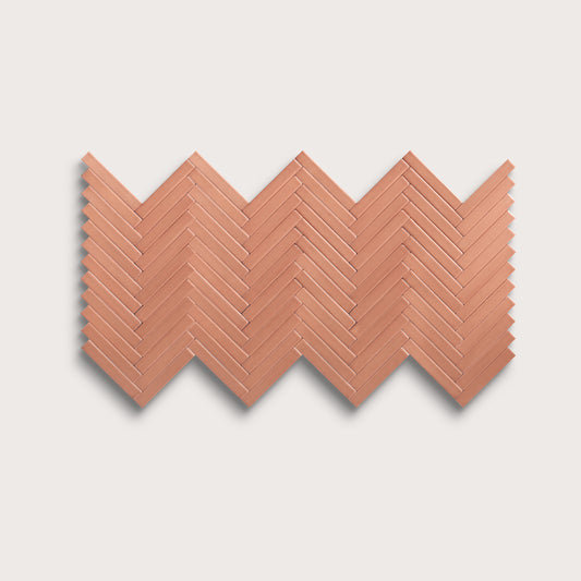 Dusk ceramic tile, 1 by 6 inch herringbone mosaic, matte finish