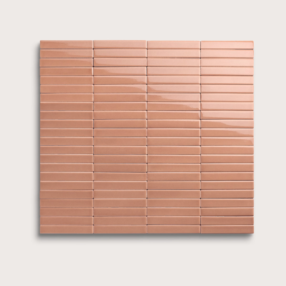 Dusk ceramic tile, 1 by 6 inch stacked mosaic, gloss finish