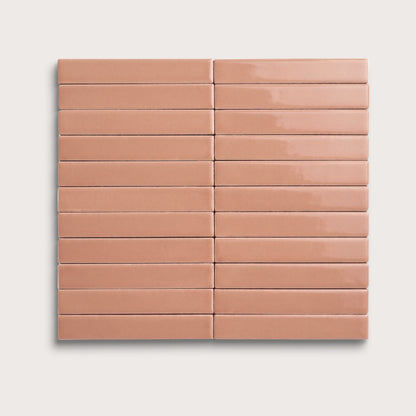 Dusk ceramic tile, 1 by 6 inch stacked mosaic, gloss finish
