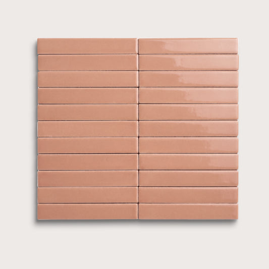 Dusk ceramic tile, 1 by 6 inch stacked mosaic, gloss finish