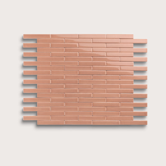 Dusk ceramic tile, 1 by 6 inch subway mosaic, gloss finish