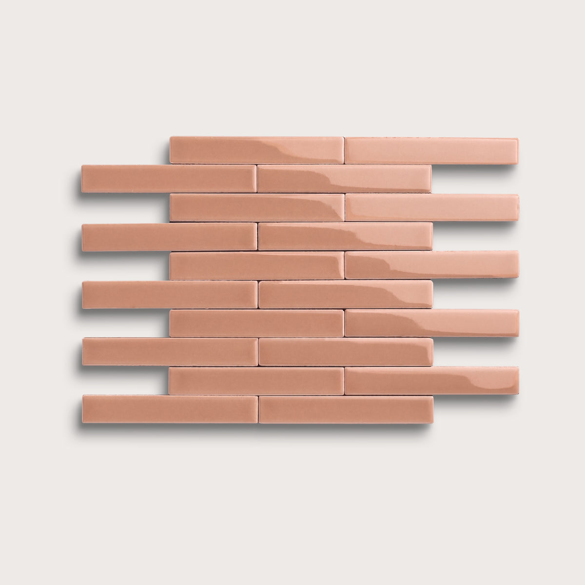 Dusk ceramic tile, 1 by 6 inch subway mosaic, gloss finish