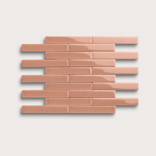 Dusk ceramic tile, 1 by 6 inch subway mosaic, gloss finish