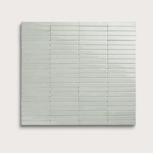 Echo ceramic tile, 1 by 6 inch stacked mosaic, gloss finish