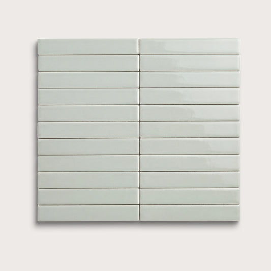 Echo ceramic tile, 1 by 6 inch stacked mosaic, gloss finish