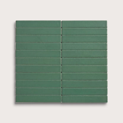 Evergreen ceramic tile, 1 by 6 inch stacked mosaic, matte finish