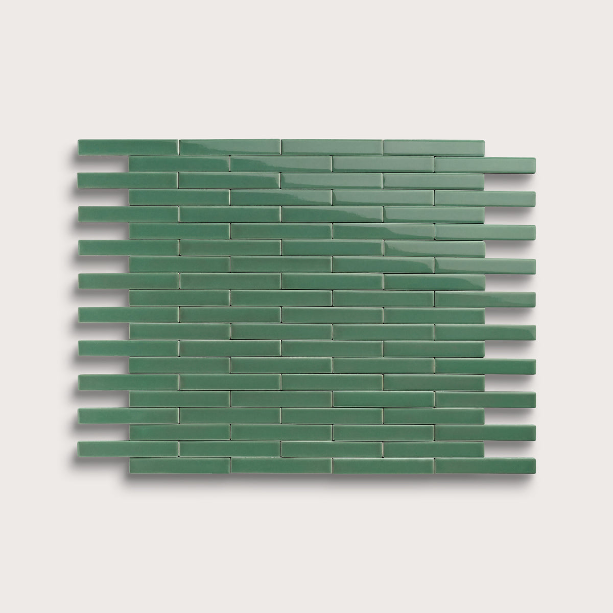 Evergreen ceramic tile, 1 by 6 inch subway mosaic, gloss finish