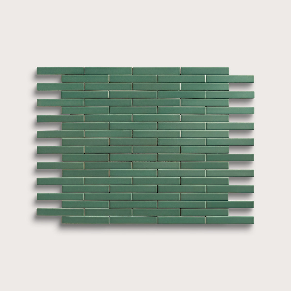 Evergreen ceramic tile, 1 by 6 inch subway mosaic, matte finish