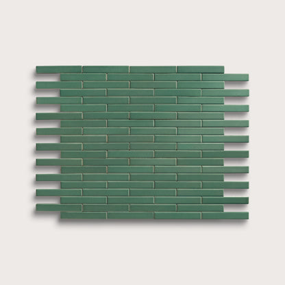 Evergreen ceramic tile, 1 by 6 inch subway mosaic, matte finish