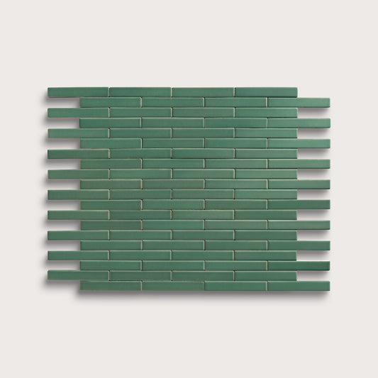 Evergreen ceramic tile, 1 by 6 inch subway mosaic, matte finish