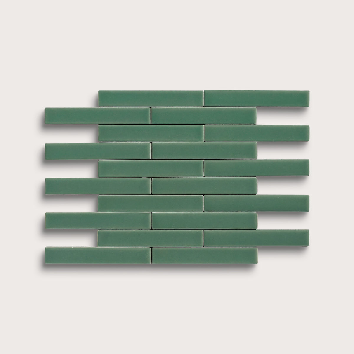 Evergreen ceramic tile, 1 by 6 inch subway mosaic, matte finish
