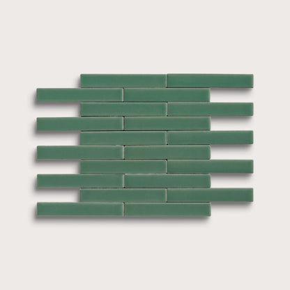 Evergreen ceramic tile, 1 by 6 inch subway mosaic, matte finish