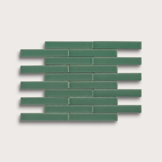 Evergreen ceramic tile, 1 by 6 inch subway mosaic, matte finish