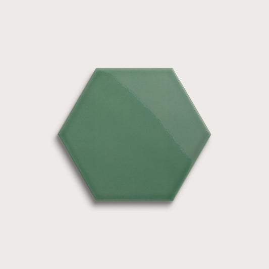 Evergreen ceramic tile, 8 inch hex, gloss finish