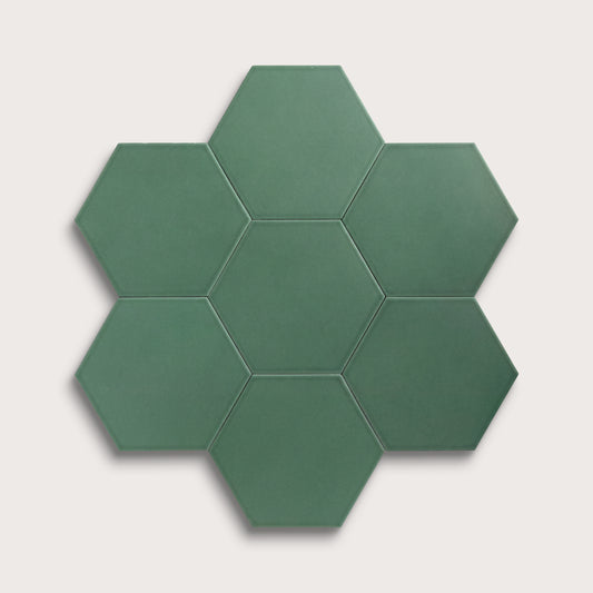 Evergreen ceramic tile, 8 inch hex, matte finish
