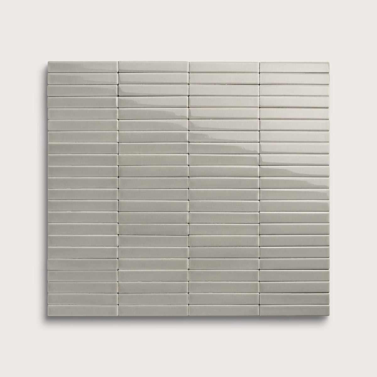 Fog ceramic tile, 1 by 6 inch stacked mosaic, gloss finish