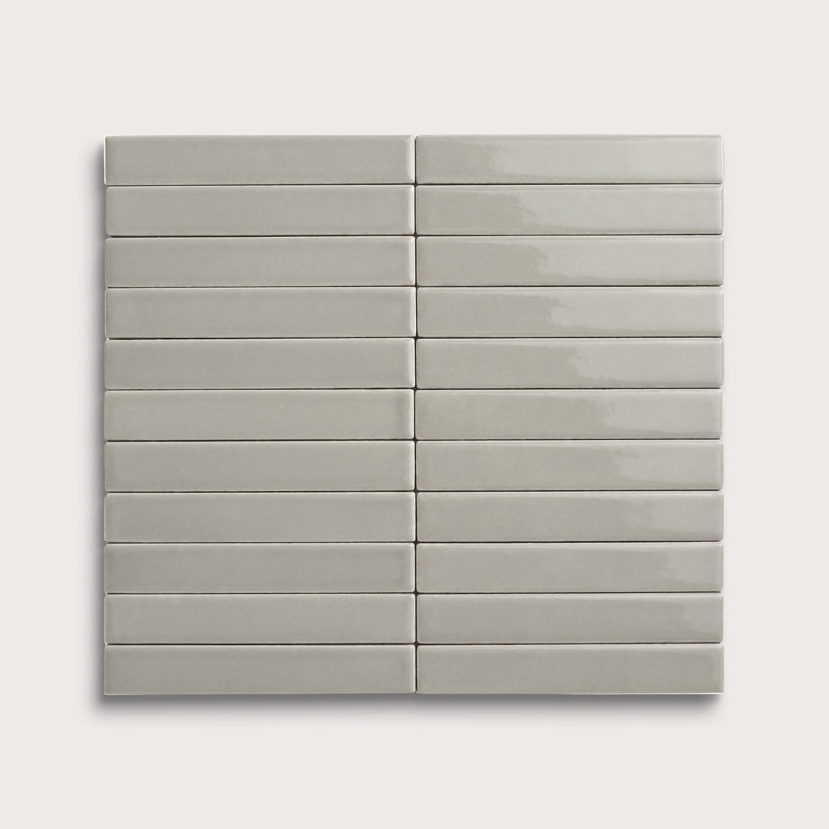 Fog ceramic tile, 1 by 6 inch stacked mosaic, gloss finish