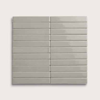 Fog ceramic tile, 1 by 6 inch stacked mosaic, gloss finish