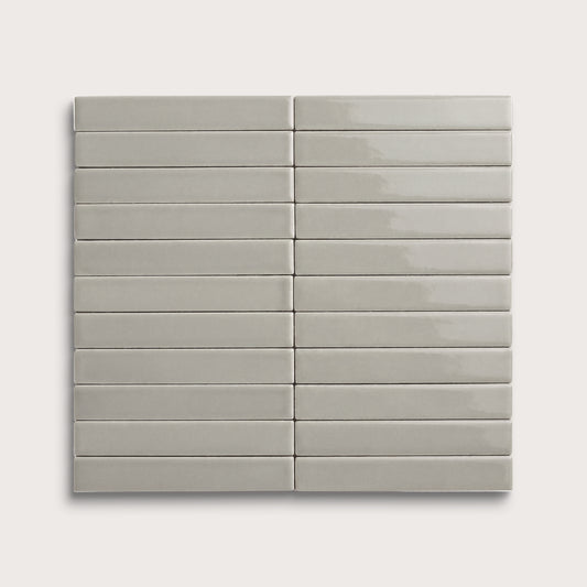 Fog ceramic tile, 1 by 6 inch stacked mosaic, gloss finish