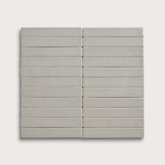 Fog ceramic tile, 1 by 6 inch stacked mosaic, matte finish