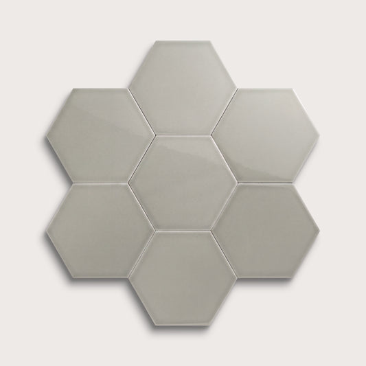 Fog ceramic tile, 8 inch hex, gloss finish