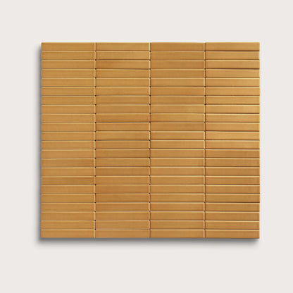 Gambol Gold ceramic tile, 1 by 6 inch stacked mosaic, matte finish