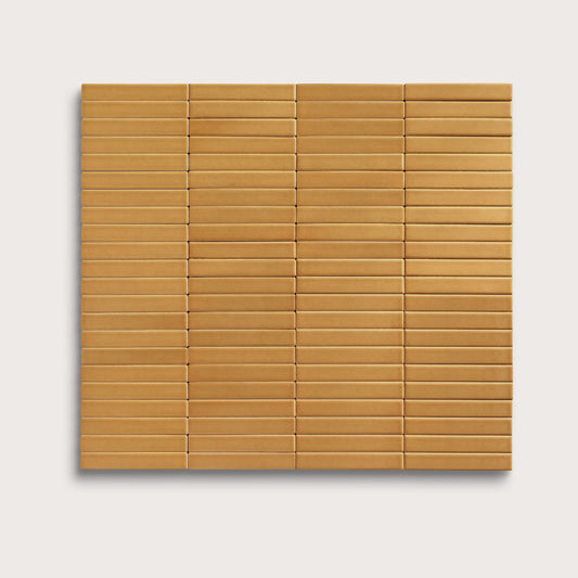 Gambol Gold ceramic tile, 1 by 6 inch stacked mosaic, matte finish