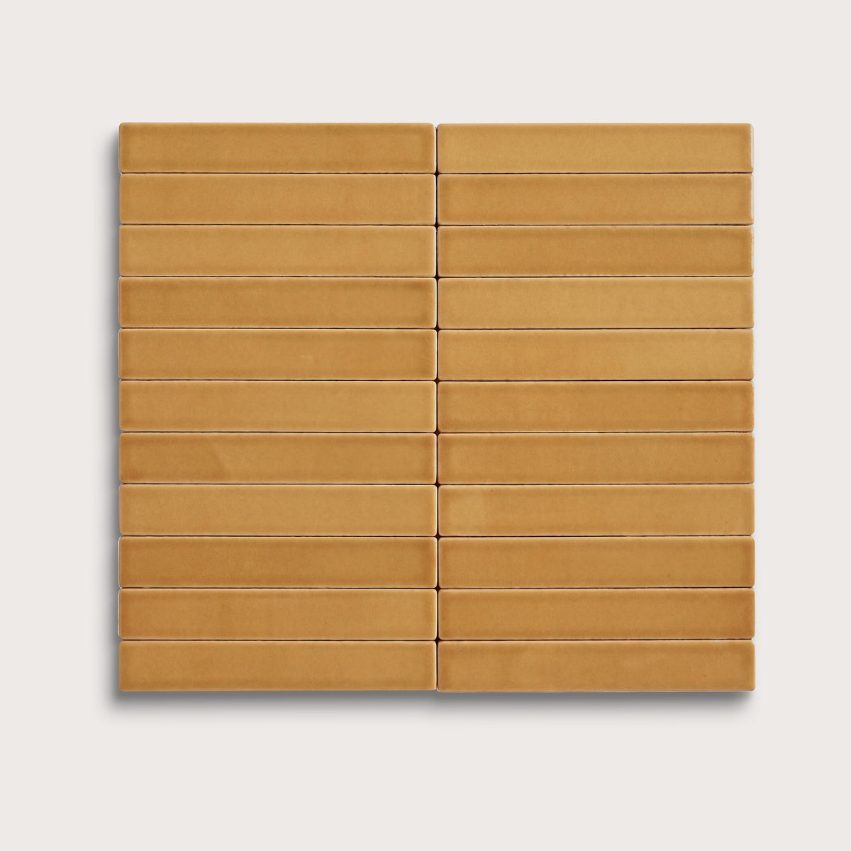 Gambol Gold ceramic tile, 1 by 6 inch stacked mosaic, matte finish