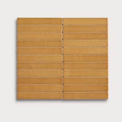 Gambol Gold ceramic tile, 1 by 6 inch stacked mosaic, matte finish