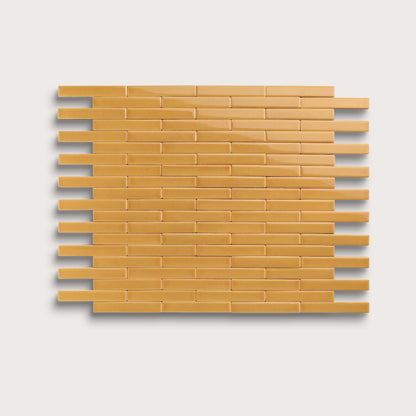 Gambol Gold ceramic tile, 1 by 6 inch subway mosaic, gloss finish