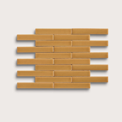 Gambol Gold ceramic tile, 1 by 6 inch subway mosaic, matte finish