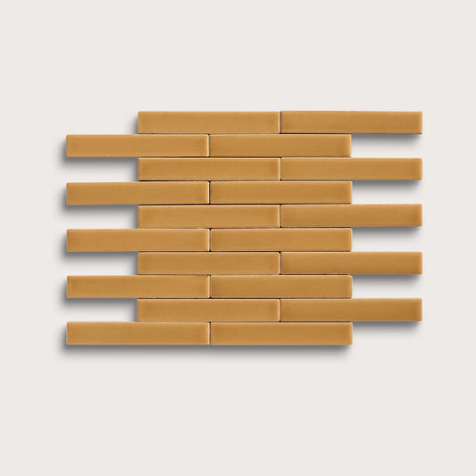 Gambol Gold ceramic tile, 1 by 6 inch subway mosaic, matte finish
